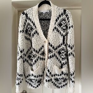 HYFVE Cream and Black Textured Geometric Cardigan